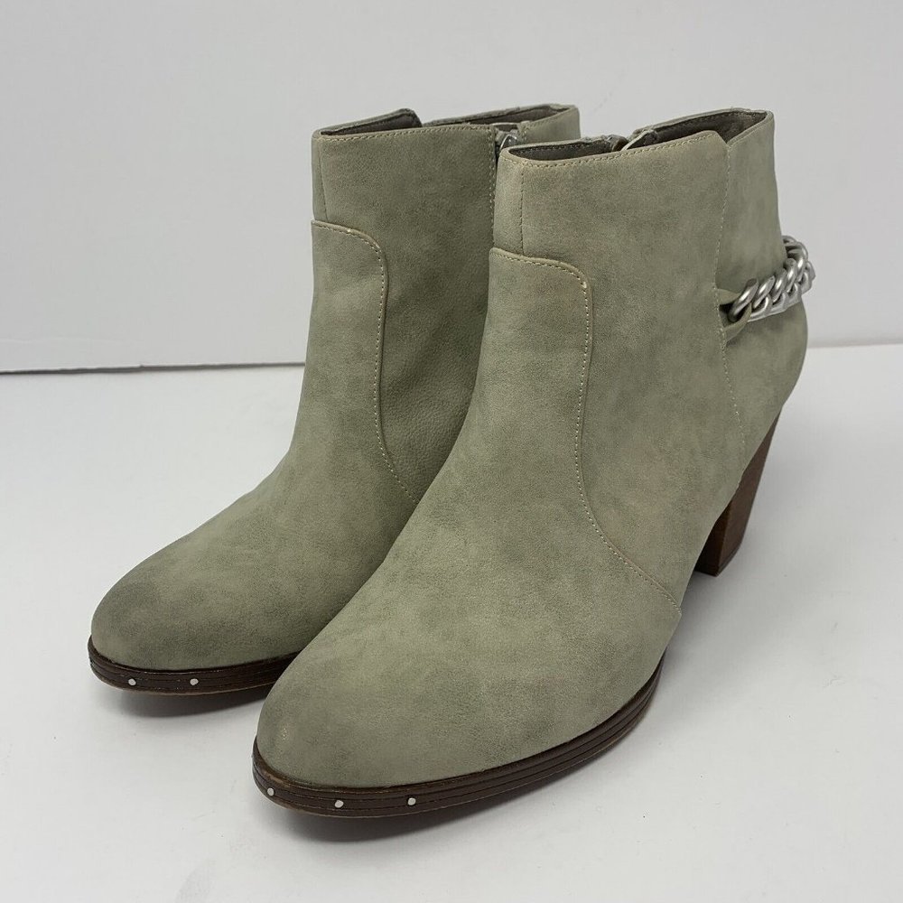 Women's Suede Heeled Boots with Chain Detail